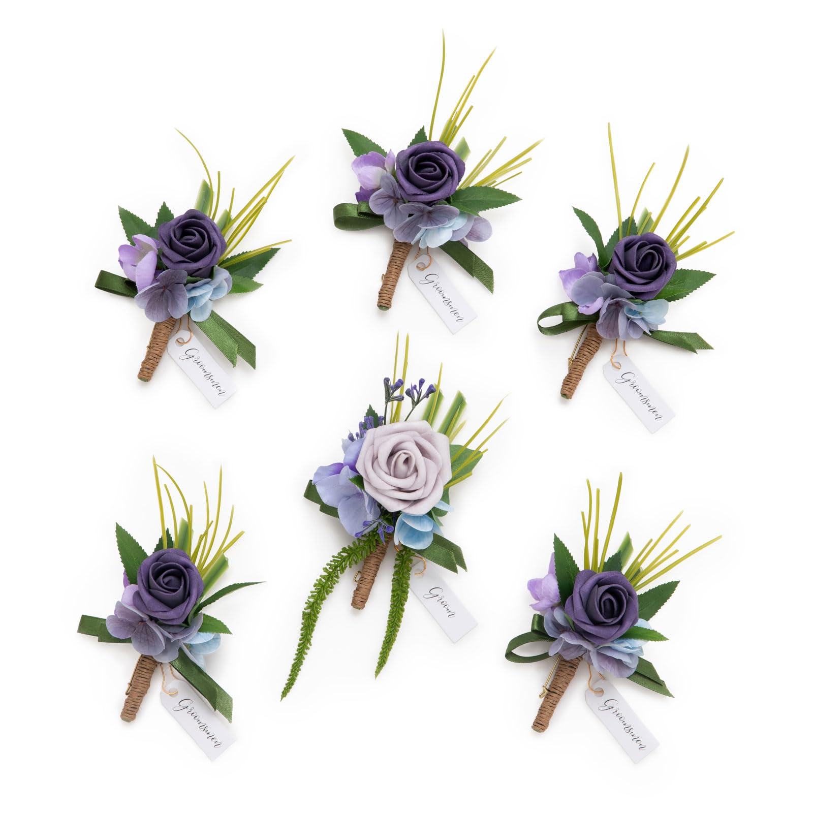 Ling's moment Boutonniere for Men, 6pcs Groom Groomsmen Boutonniere, Artificial Flowers for Wedding Decor/Prom/Homecoming, etc.Purple