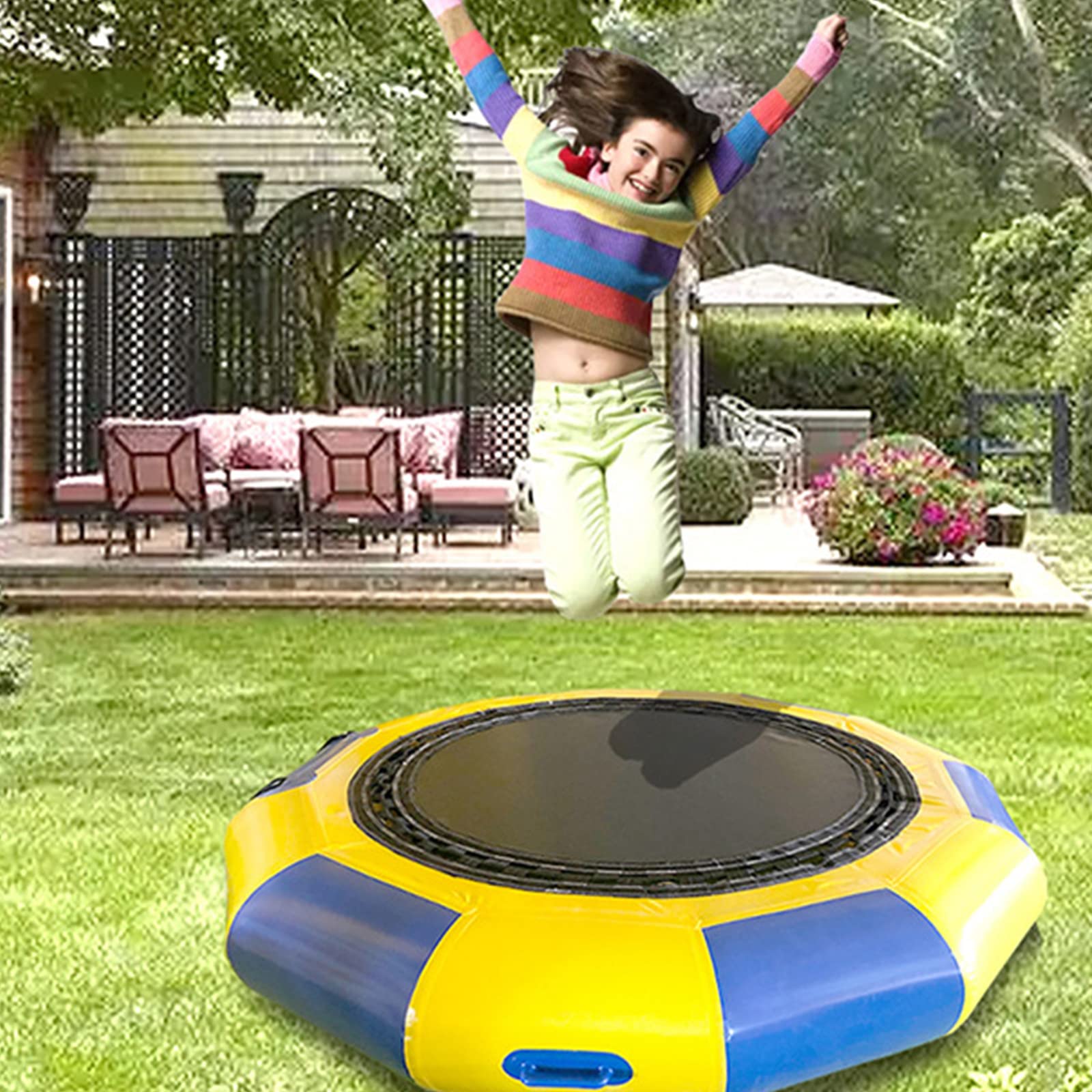 PLJKIHED Wasserspielzeug, aufblasbares Wassertrampolin, 6,6 Fuß/10 Fuß/13 Fuß/16 Fuß runde schwimmende springende Schwimmplattform, Wasserwippe für Wassersport Stabilize