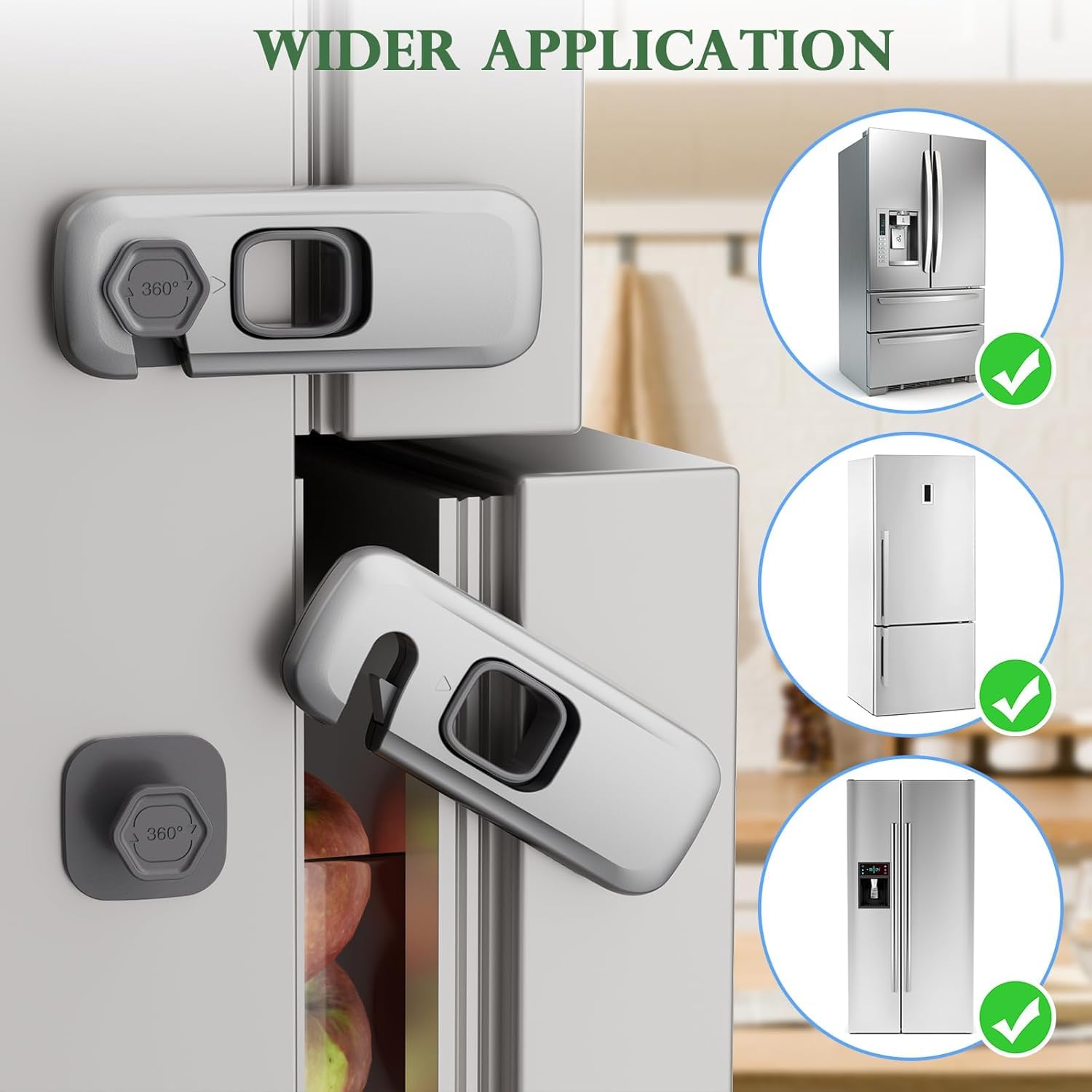 KHAMKARI 2 Pack Child Proof Refrigerator Lock, Fridge, Cabinets, Freezer Door Lock Apply to Max 1"(25mm) Sealing Strip for Toddlers and Kids, No Tools Need or Drill - Grey (Grey, 2) 1