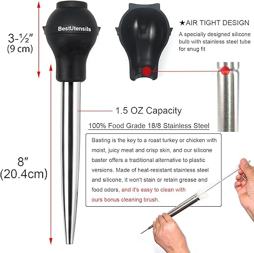 Miniatura 7 de Mejor Utensilios Acero Inoxidable Turquía Baster Grado Comercial Calidad Bombilla de Silicona Incluyendo 2 Agujas Inyectoras de Adobo y Cepillo Para