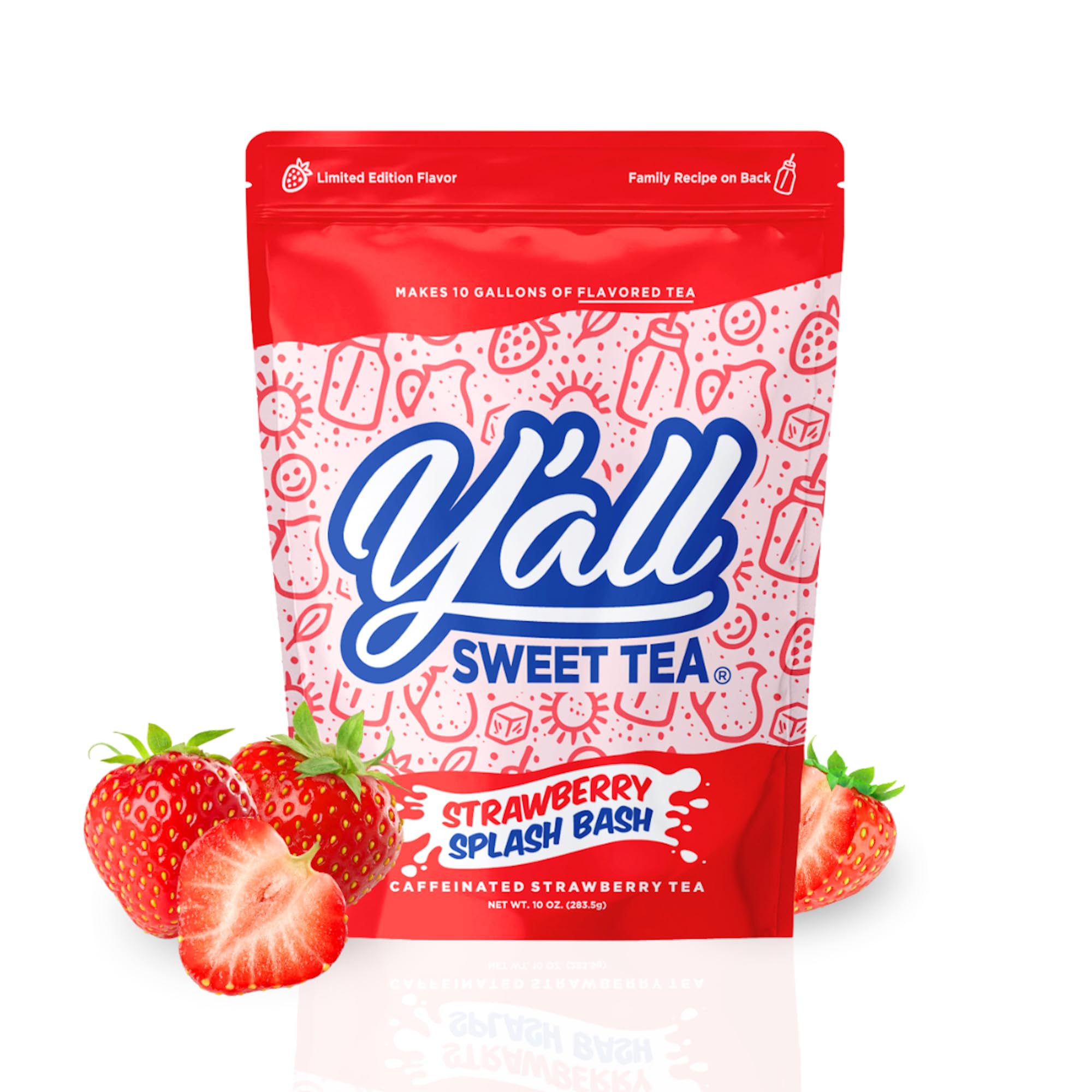 Y'all Sweet Tea - Strawberry Flavored Iced Tea Bags One Gallon Size in 10 Gallons Per Pack Quick Brew Southern Ice Tea with Ripe Strawberry Flavor | As Seen on Shark Tank (Caffeinated)