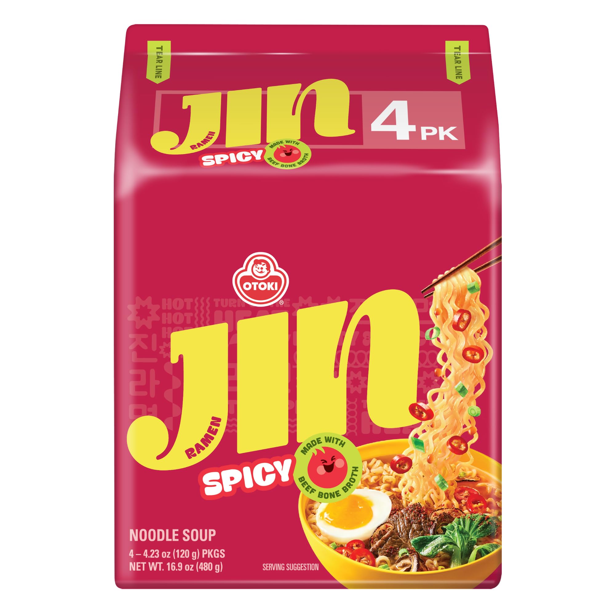 Jin Ramen – Spicy Flavor | Authentic Korean Instant Noodles, Bold & Savory Korean Ramen Soup, 4.23 oz (Pack of 4)