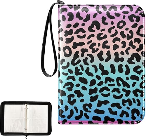 Miniatura 2 de Carpeta de tarjetas coleccionables de leopardo arcoíris con 4 bolsillos con 50 fundas extraíbles, carpeta de álbumes de tarjetas de 3 anillos con