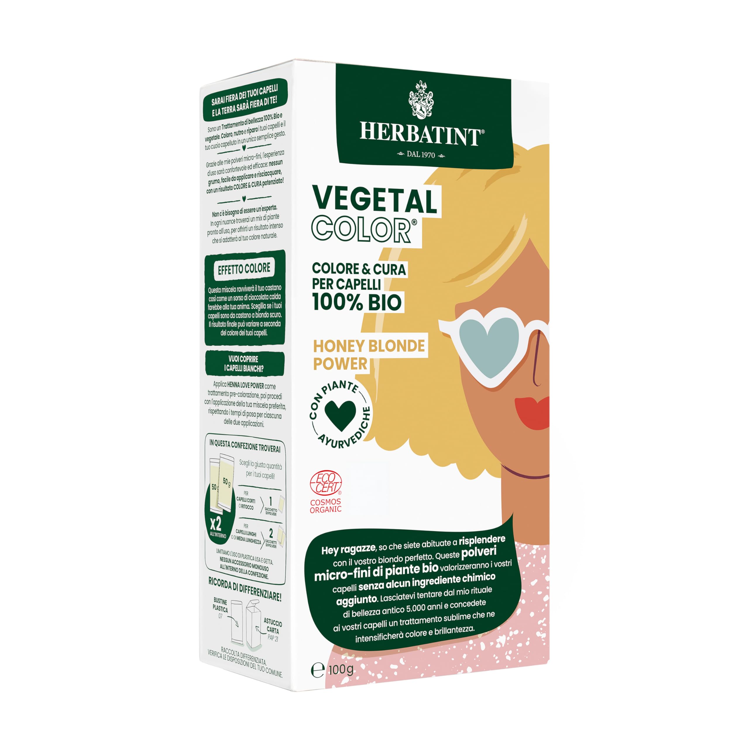 Herbatint Vegetal Color – Colorazione vegetale 100% naturale e bio HONEY BLONDE POWER – Biondo Miele 100 gr
