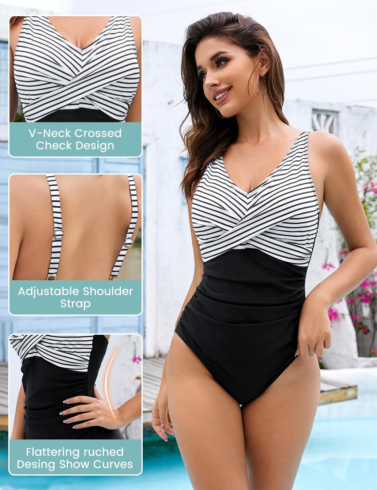 UMIPUBO Costume da Bagno Intero Donna Sexy Scollo a V Costumi da Mare Interi Curvy Push Up Imbottito Reggiseno Bikini Controllo della Pancia Cross Costumi Un Pezzo Spiaggia Beachwear