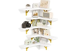 Elegant Decor with Fixwal Corner Floating Shelves: White and Gold Brilliance