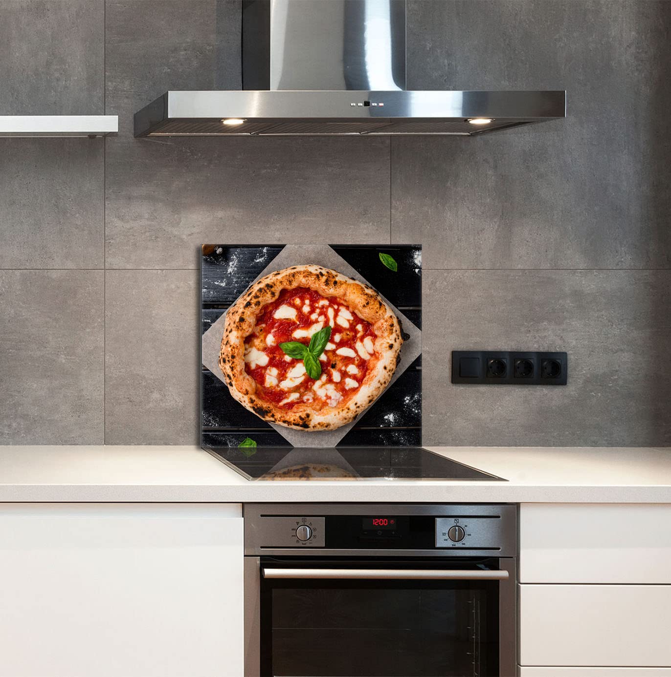 Szklany panel ochronny do kuchni Lacobel, szklana płyta ochronna na kuchenkę, 65x60 cm, szklana deska do krojenia, ochrona przed rozpryskiwaniem, uniwersalna, PIZZA