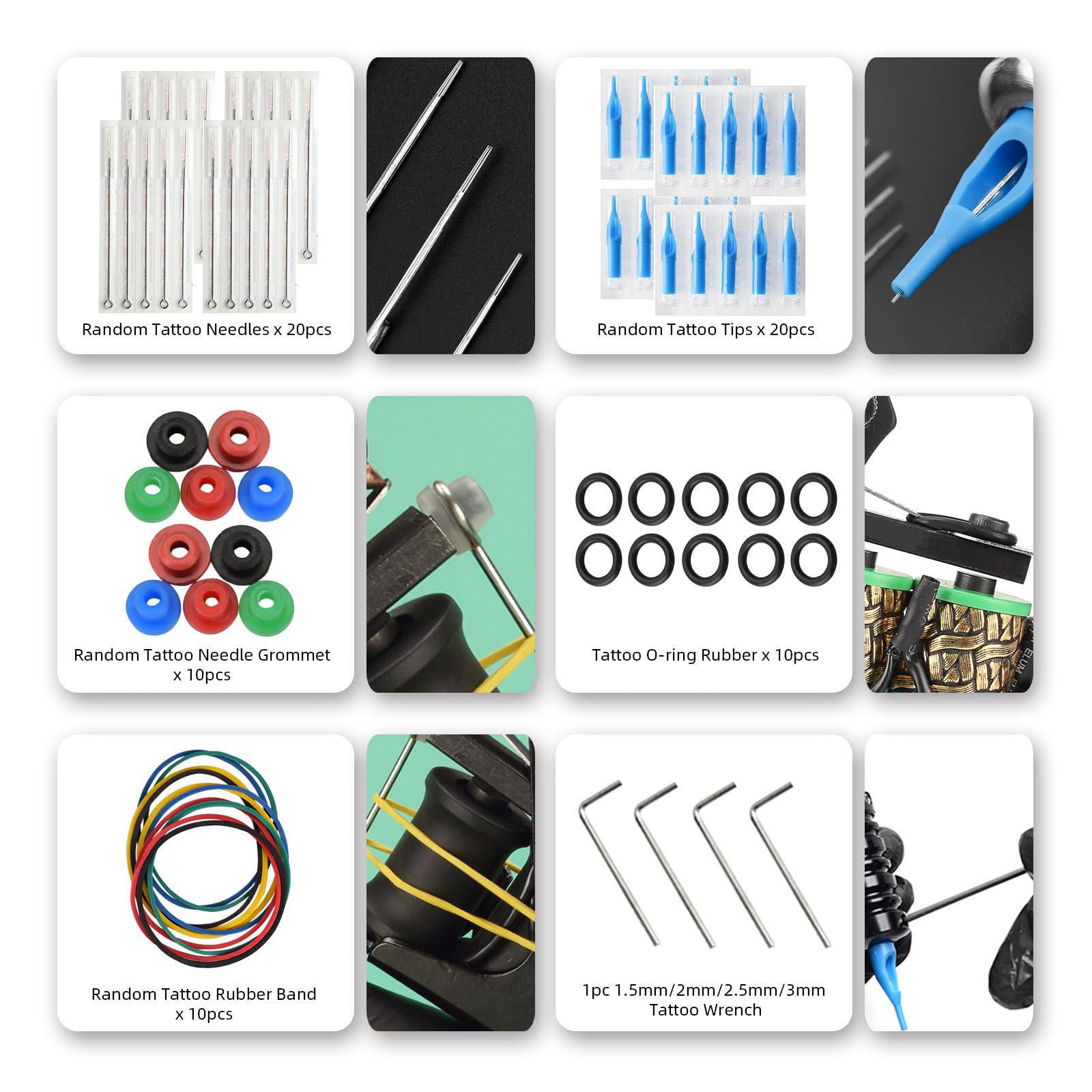 Kit di macchine per tatuaggi bobina - Set di doppia macchina completa per fodera e ombreggiatura con alimentazione, pedale e forniture di tatuaggi,B