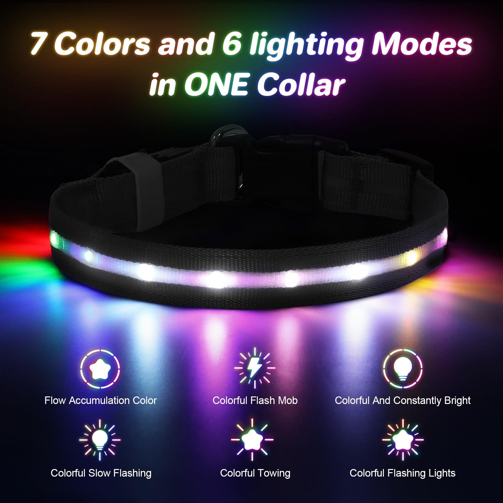 Feycig Light Up Dog Collar, LED USB Rechargeable & Waterproof Dog Collar with 4 Flashing Modes Glow in the Dark - Image 3
