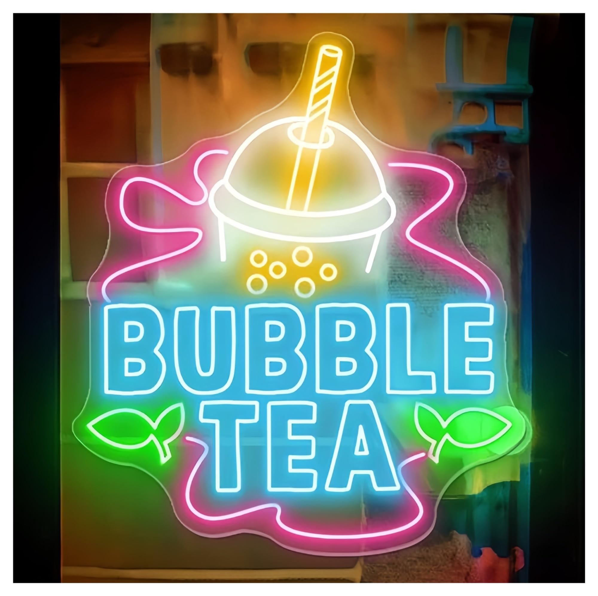SHOUXI Sign Lamp Bubble Tea Neon Sign for Coffee Bar Store Decor Wall 65X75cm(A)