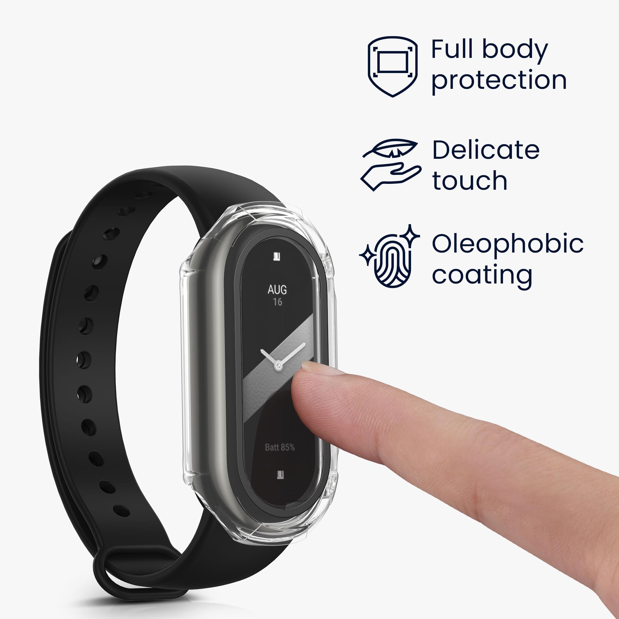 kwmobile 2 Cover with Screen Protector for Xiaomi Mi Band 8 Case - Tempered Glass with Plastic Frame Covers - Transparent - Image 3