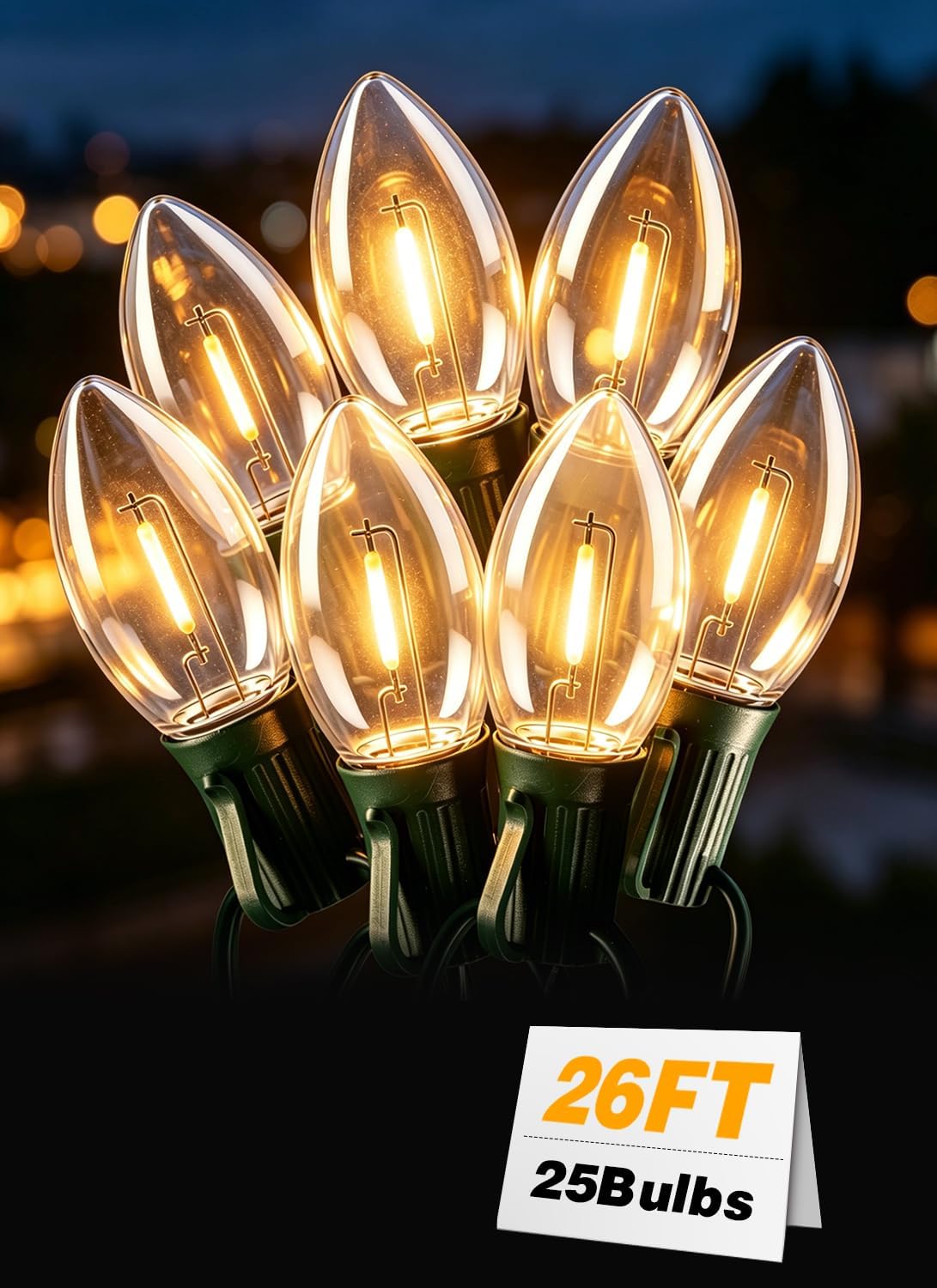 26FT C9 Clear LED Out String Lights for Christmas Lights