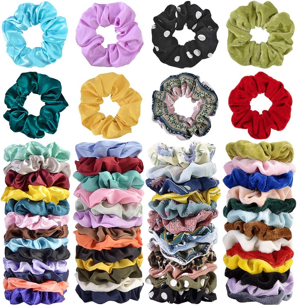52 Pcs Velvet Hair Scrunchies Hair Bands for Women or Girls,Elastic Soft Ponytail Holder Hair Ties for Birthday, Party, Thanksgiving, Christmas