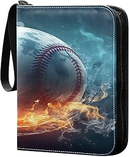 Kigai Ice Fire Baseball Trading Card Binder with Sleeves PU Leather Holds 400 Cards,Double Sided Trading Card Folder with Zipper Collection Binder Album Book Case for Boys Girls