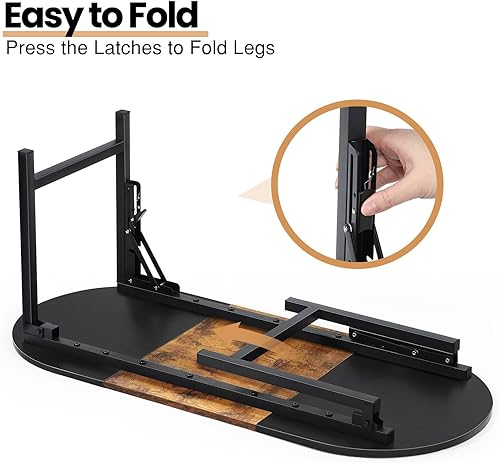 Miniatura 4 de CADUKE Folding Coffee Table for Small Spaces, Portable Low Table with Leg Latches Wood Oval Center Table Small Coffee Tables for for Living Room,