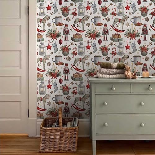 Miniatura 3 de Adorno de regalo de Navidad de 18 x 236 pulgadas, papel tapiz autoadhesivo con diseño de estrellas para despegar y despegar, papel de contacto