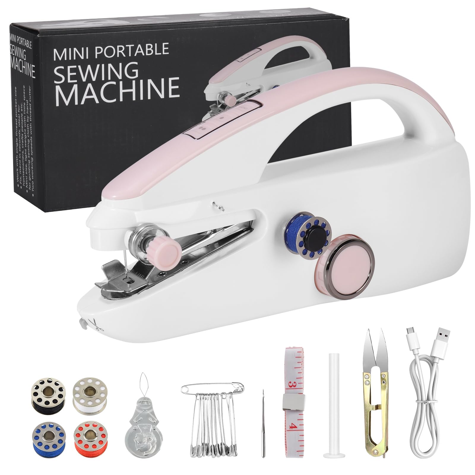 Sewing Machine, Handheld Sewing Machine for Beginners, Two Speed Adjustment, Easy to Use and Fast Stitch Suitable for Clothes,Fabrics, DIY Home Travel (Pink)