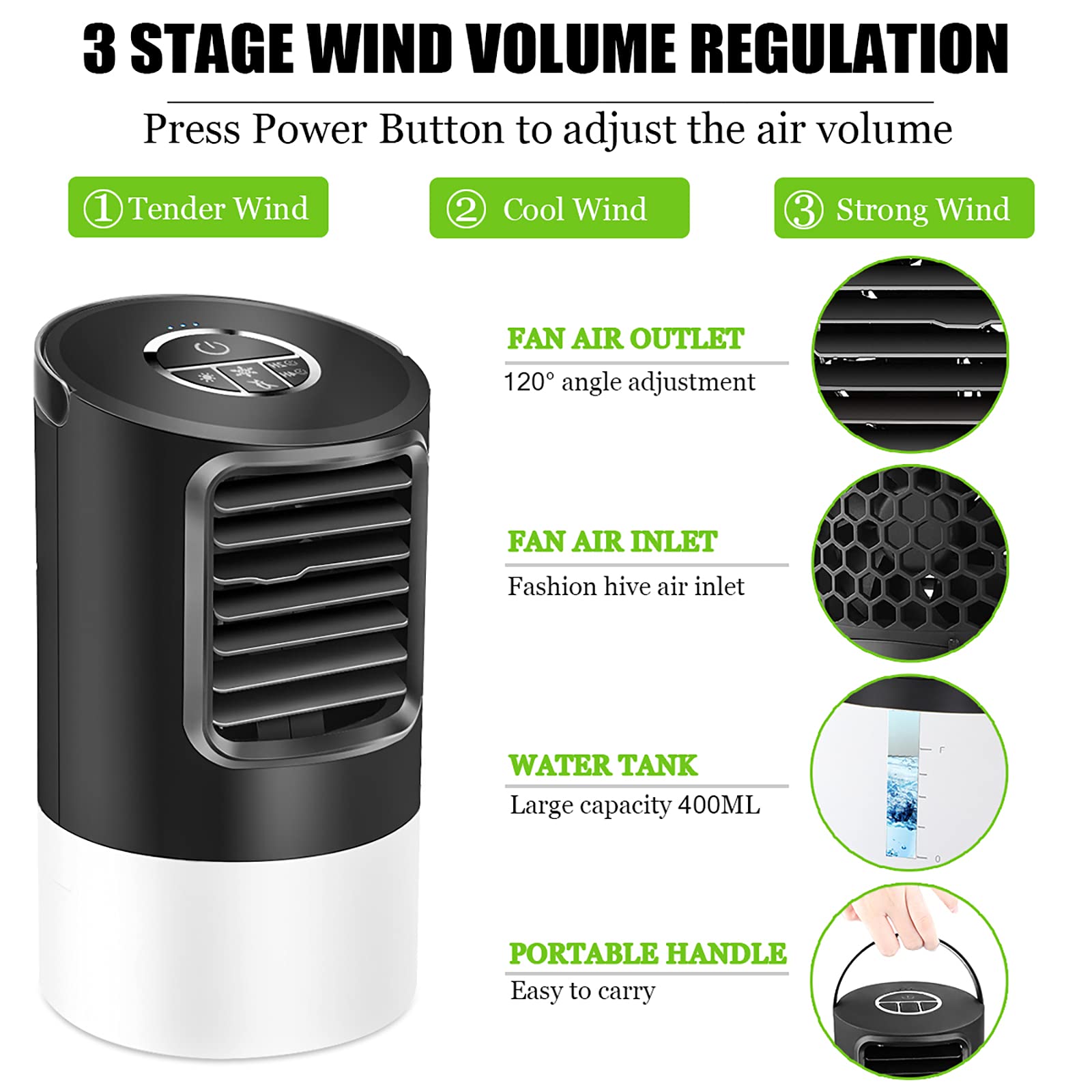 MZTDYTL Portable Air Conditioner, Mini Air Cooler, Quiet Desk Fan 