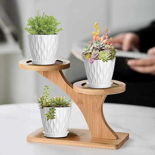 Miniatura 6 de Paquete de 16 macetas de plástico de 4 pulgadas con bandeja, macetas resistentes para interiores y exteriores con 48 agujeros de drenaje para