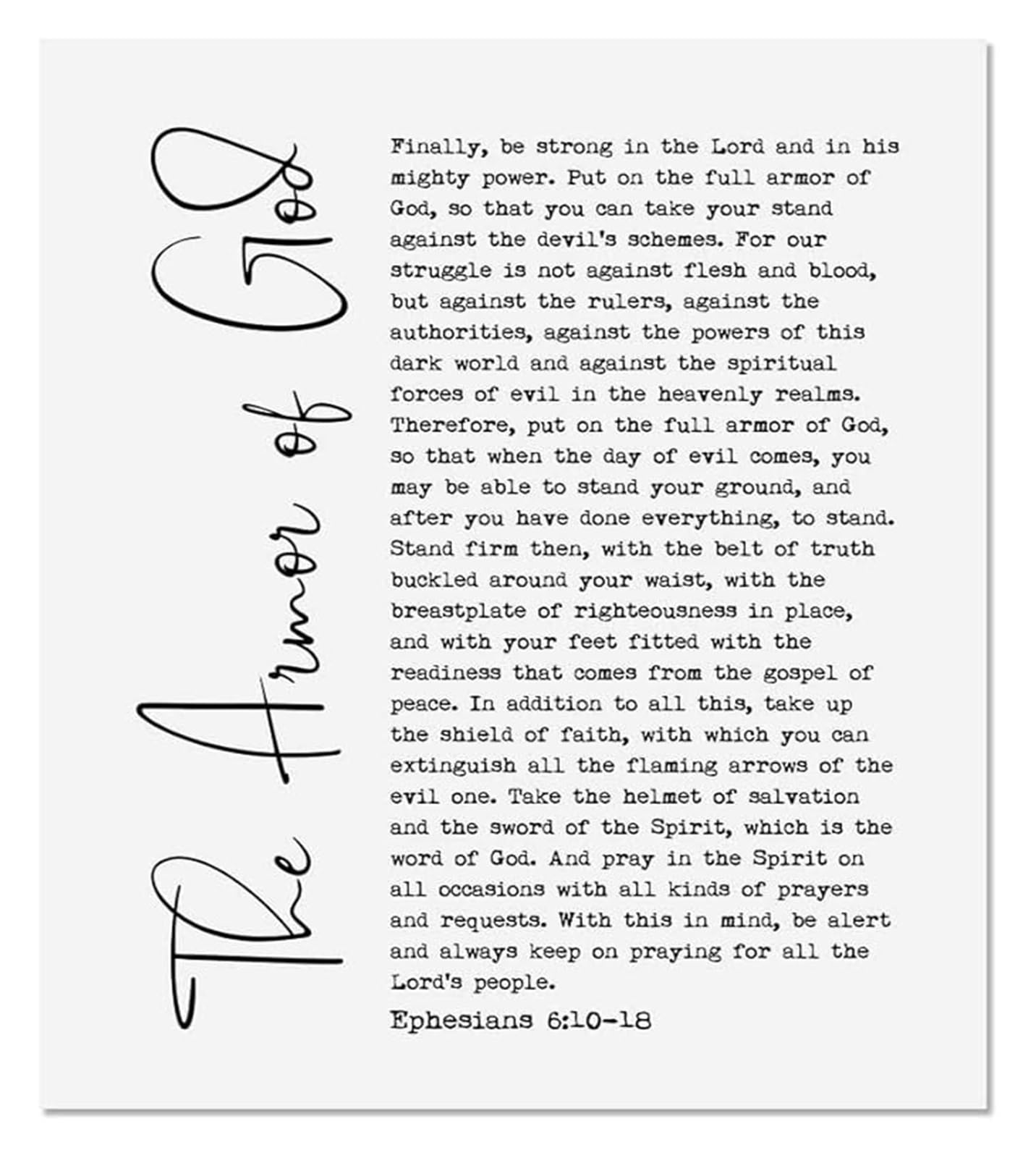KCDFDVJFBM Religious Print Armor of God Bible Verse Art Christian Scripture Inspiring Quotes for Bedroom Wall Decor(Unframed,16x24inch(40x60cm))
