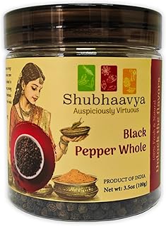 Shubhaavya Premium Black Peppercorns Whole 3.5oz (100g) Non-GMO | Farm-to-Table Indian Black Peppercorns | All Natural | Gluten Free | Perfect size for Grinders