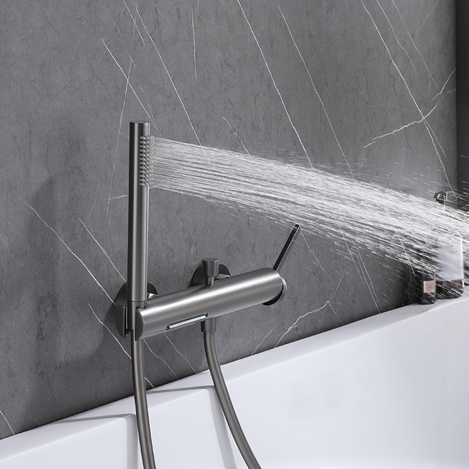 Grifo Mezclador de Ducha Y Bañera con Efecto Cascada Monomando de Latón para Agua Caliente Y Fría Grifo de Bañera con Efecto Cascada Color Gris