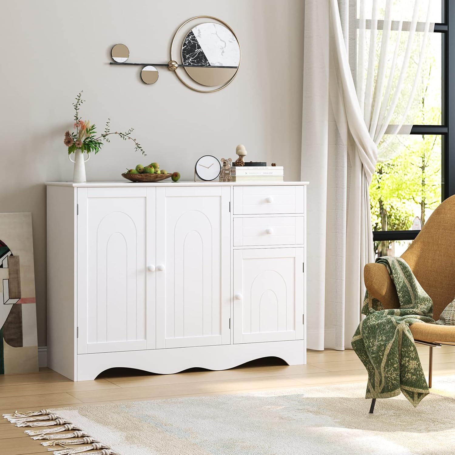 HOCSOK Buffet Sideboard, Wooden Kitchen Storage Cabinet with 3 Doors & 2 Drawers, Buffet Table Cupboard Organiser for Kitchen, Dining Living Room Hallway, 40 x 105 x 78 cm (White) 6 71rXZ1yve+L. AC SL1500