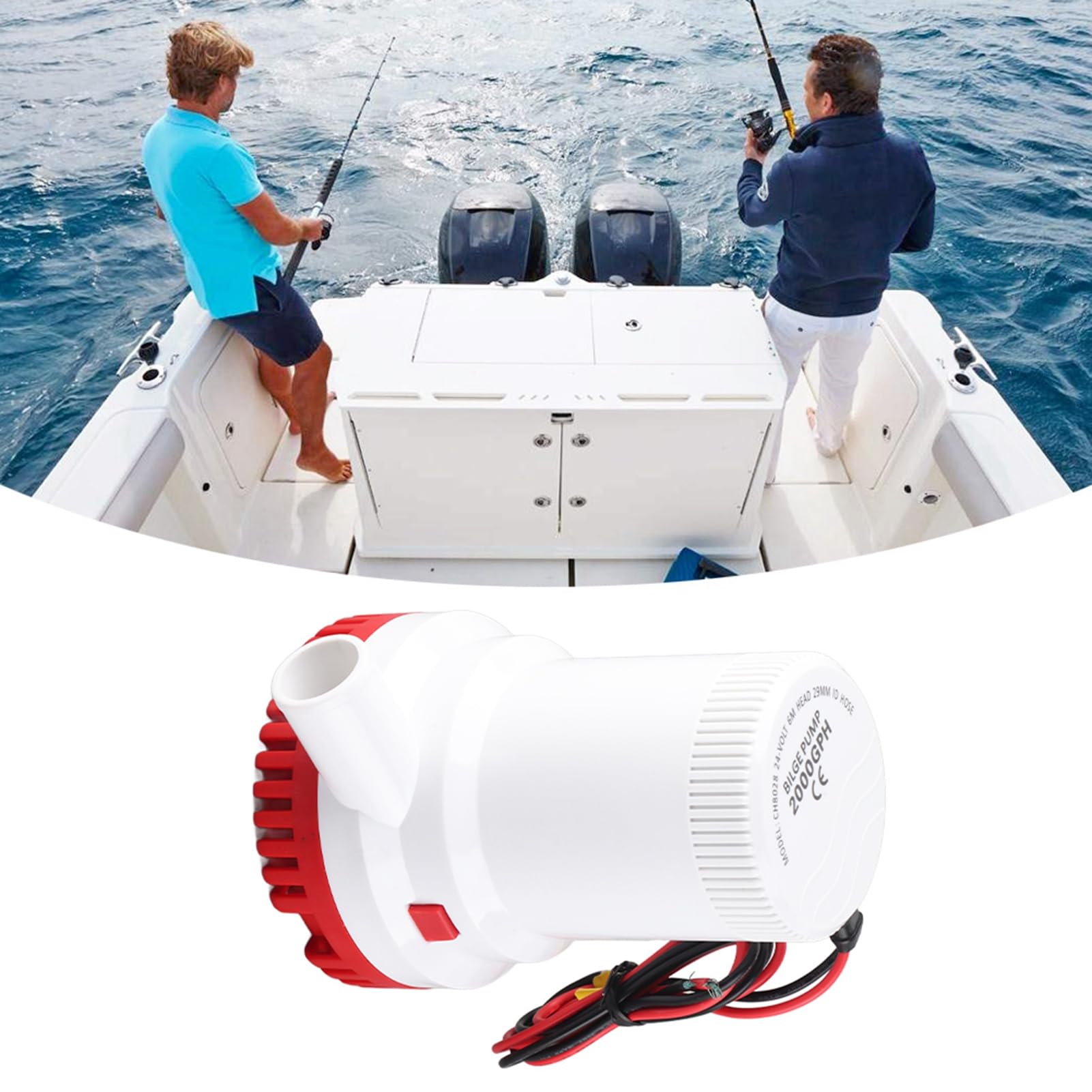 Pompa di Sentina Sommergibile 2000GPH 12V 24V per Barche Pompa Elettrica Resistente per Scafi Stagni e Piscine Flusso 7550L H con Protezione Antiaria e Basso Consumo Ideale per Rimozione Acqua