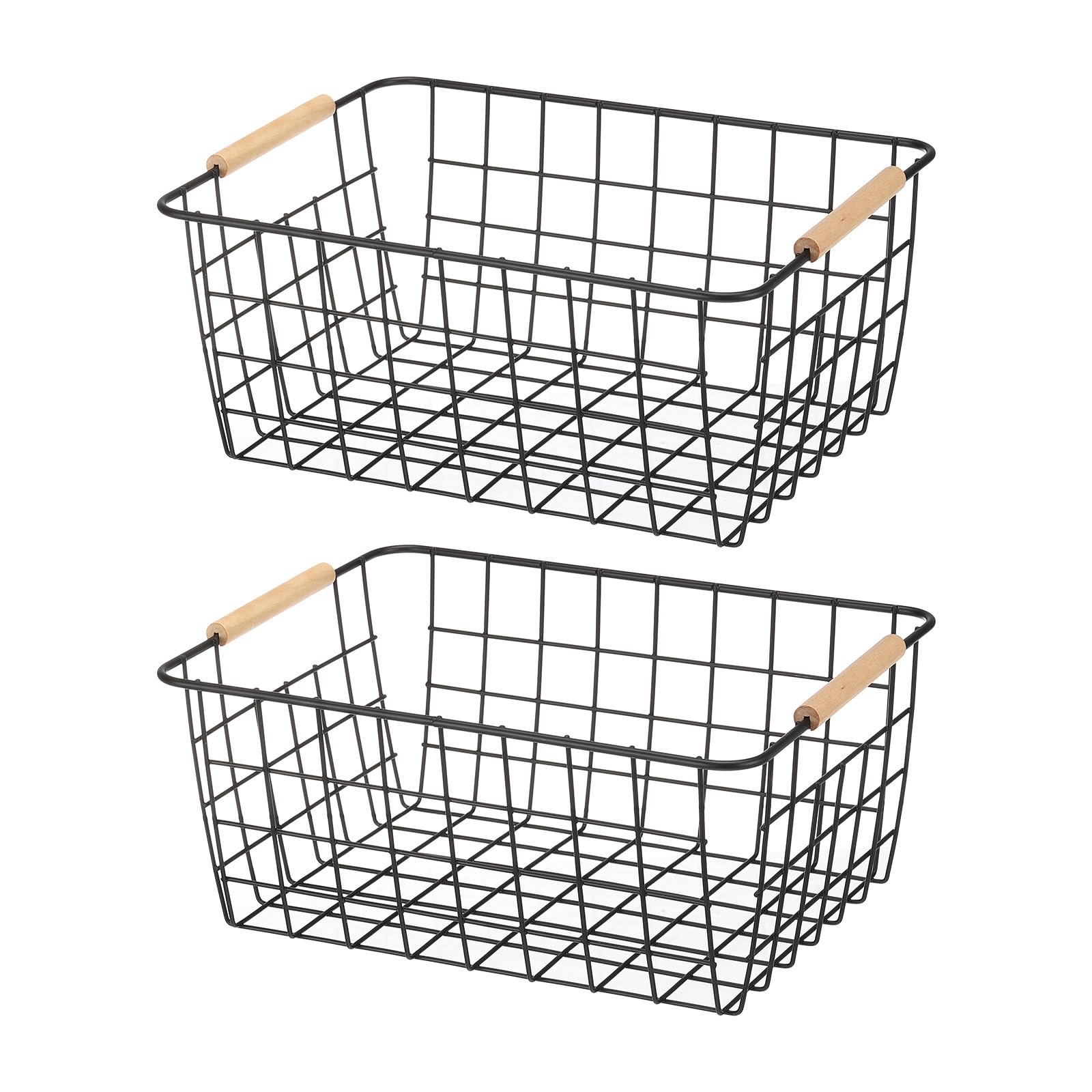 Panier de cuisine en métal noir PATIKIL avec poignées bois 28cm lot de 2