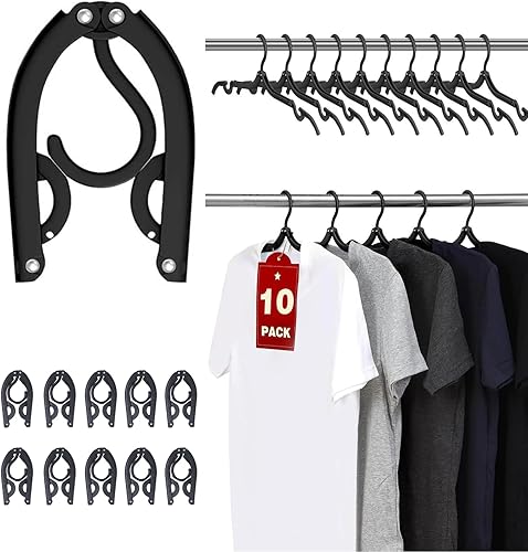 12 perchas de viaje negras Perchas plegables portátiles para ropa accesorios de viaje, estante de secado de ropa plegable para viajes