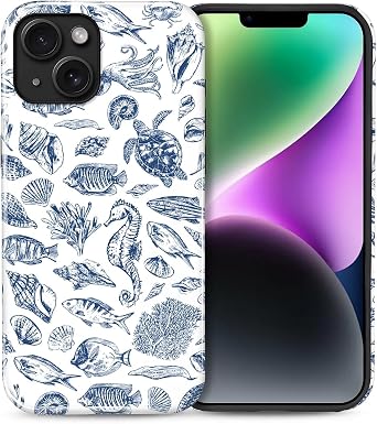 Case for iPhone 13 iPhone 14, Shockproof Hybrid Protective Phone Case, Dual-Layer Drop Protection Anti-Scratch, Ocean Life