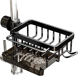 Soporte de Esponja para Grifo Organizador de Fregadero de Cocina con Bandeja de Drenaje Soporte de Esponja Toallero Estante de Almacenamiento de Grifo