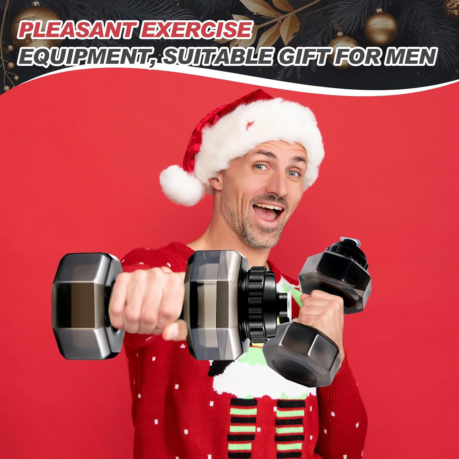 Funnymoom 75Oz Christmas Dumbbell Water Bottle Gym Gifts for Men Weight Water Bottle with Card Box Big Capacity Dumbbell Battle Jug PETG Fitness Exercise for Father Husband Birthday Party
