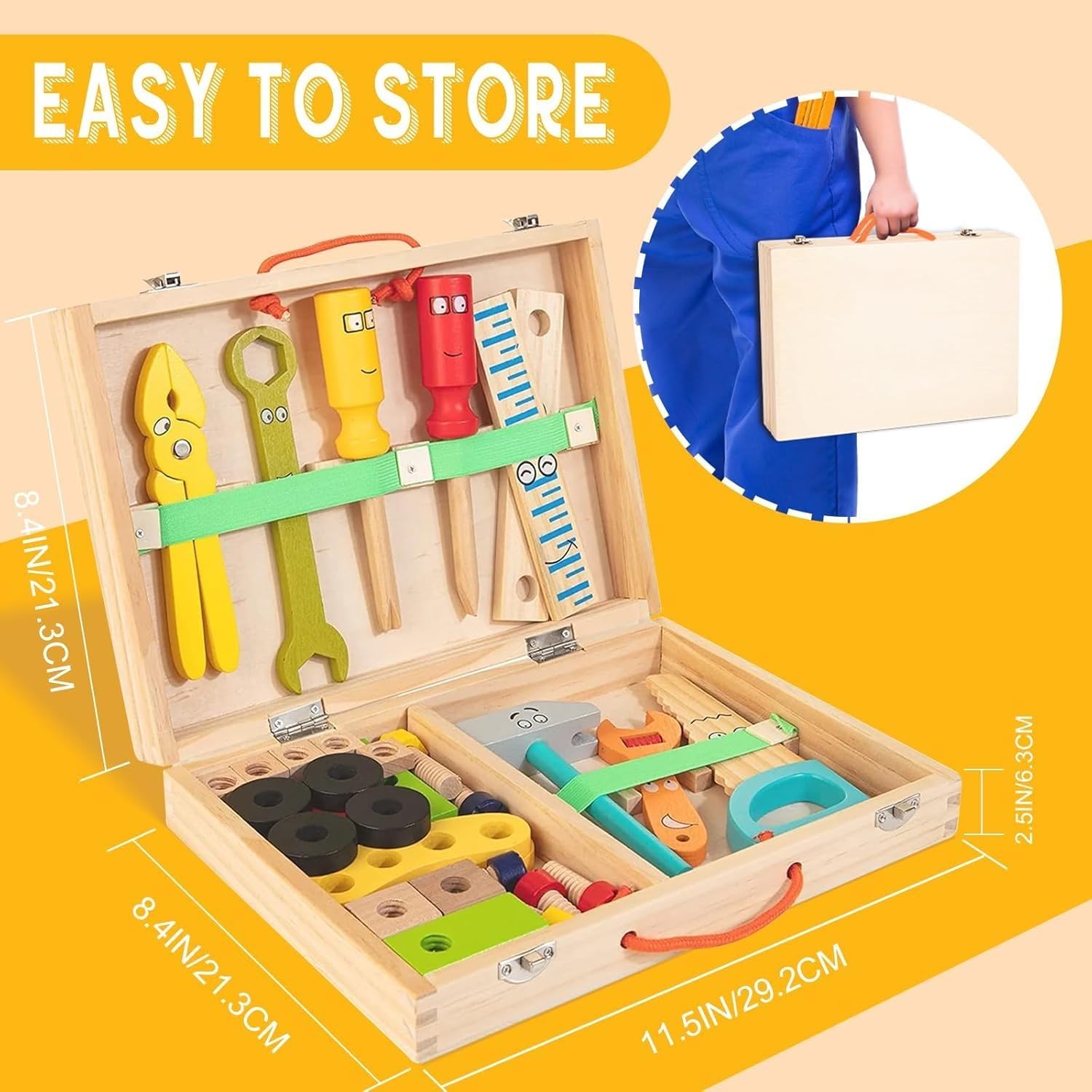 Wudly Construction Toys for Kids - 35-Piece Tool Kit for Kids with Toy Box, Realistic Tools, Educational Playset, Safe Durable Materials, for Boys and Girls Ages 3 and Up - Image 7 thumbnail