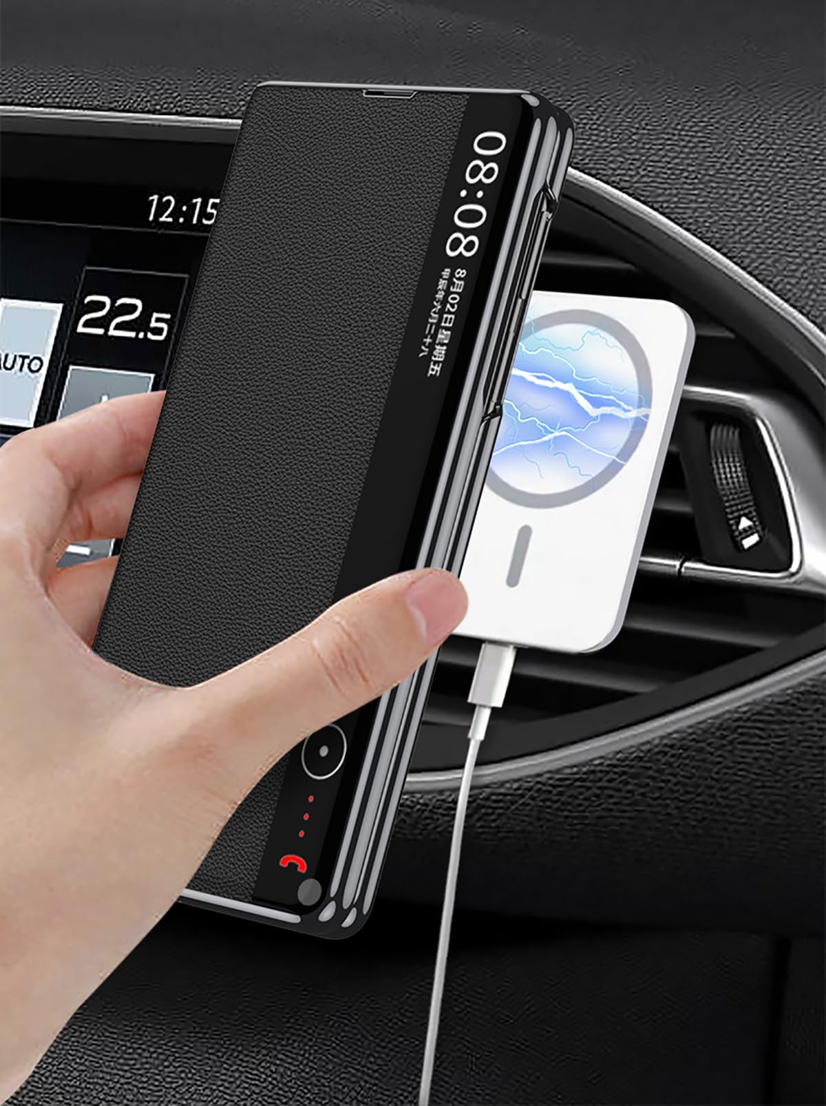 COQUE Skórzane etui z klapką do Huawei Mate X6, ukryty pierścień magnetyczny galwanizacja osłona okna, składane etui na telefon do Huawei Mate X6 - czarne