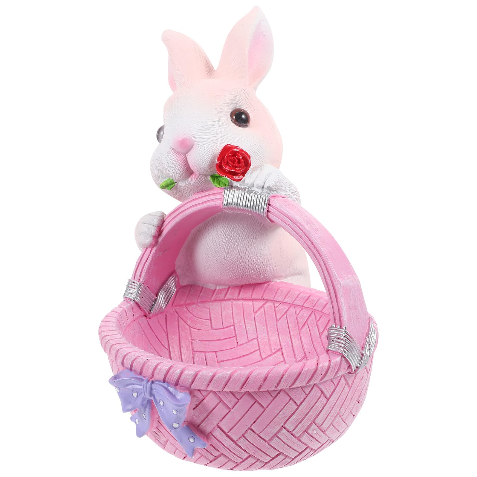 Uonlytech Decorazione Pasqua Coniglio in Resina Cestino Design Unico Adorabile e Funzionale per Casa e Tavola Rosa Ornamento da Collezione