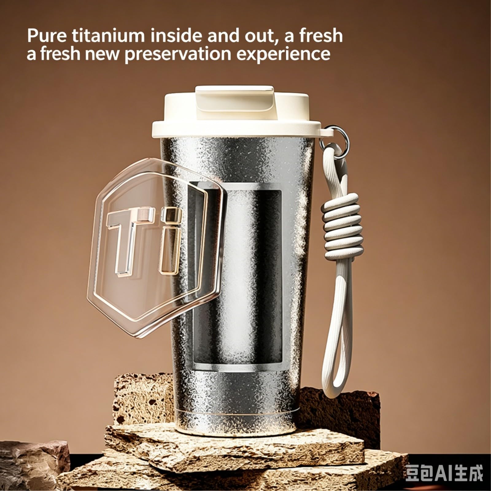 HJDMO Termo Titanio Puro 500ml Doble Pared Aislado Tapón Pajita y Boquilla Vaso Café Portátil Sin Sabor Metálico para Coche Oficina Viaje
