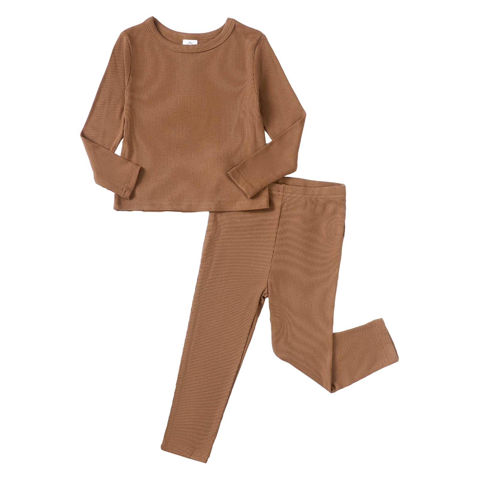OPAWO Toddler Ribbed Outfits Soft Comfy Rayon Long Sleeve Top & Pants 2Pcs Solid Toddler Girl & Boys Fall Clothing Set 1-5T