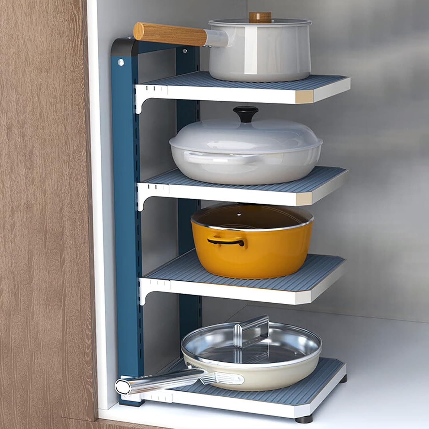 GLETSF Kitchen Cabinet Organizer Rack, Heavy Duty Adjustable Storage for Pots and Pans, Space Saving Under Solution,Blue-4 Layer