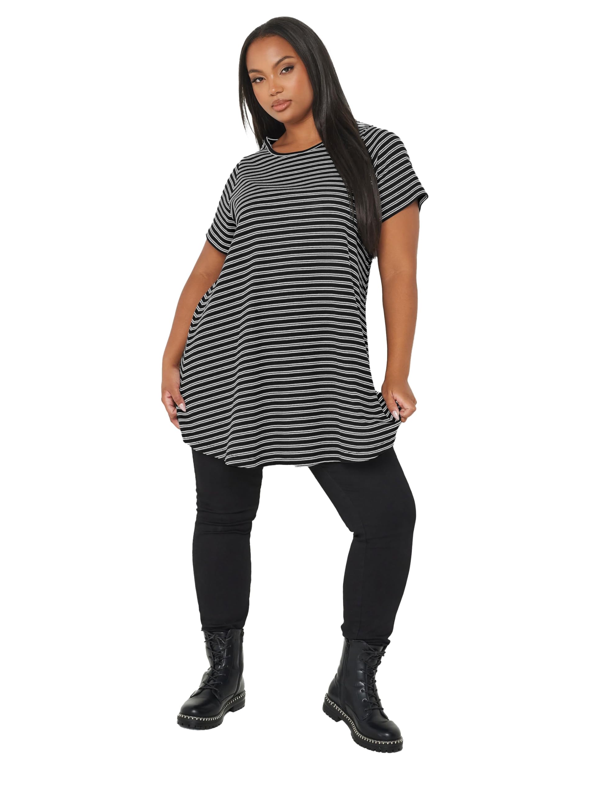 Yours Curve & White Stripe Ribbed Swing Top - Women's - Plus Size Curve