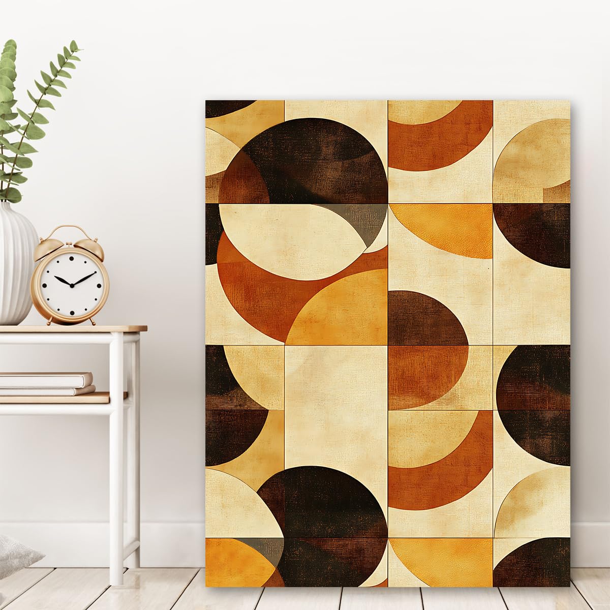 Cuadros en Lienzo Sin Marco Geometría Marrón, Pintura al Óleo Semicírculo Rétro Nórdico Contemporáneo para Salón Hogar 65x95cm
