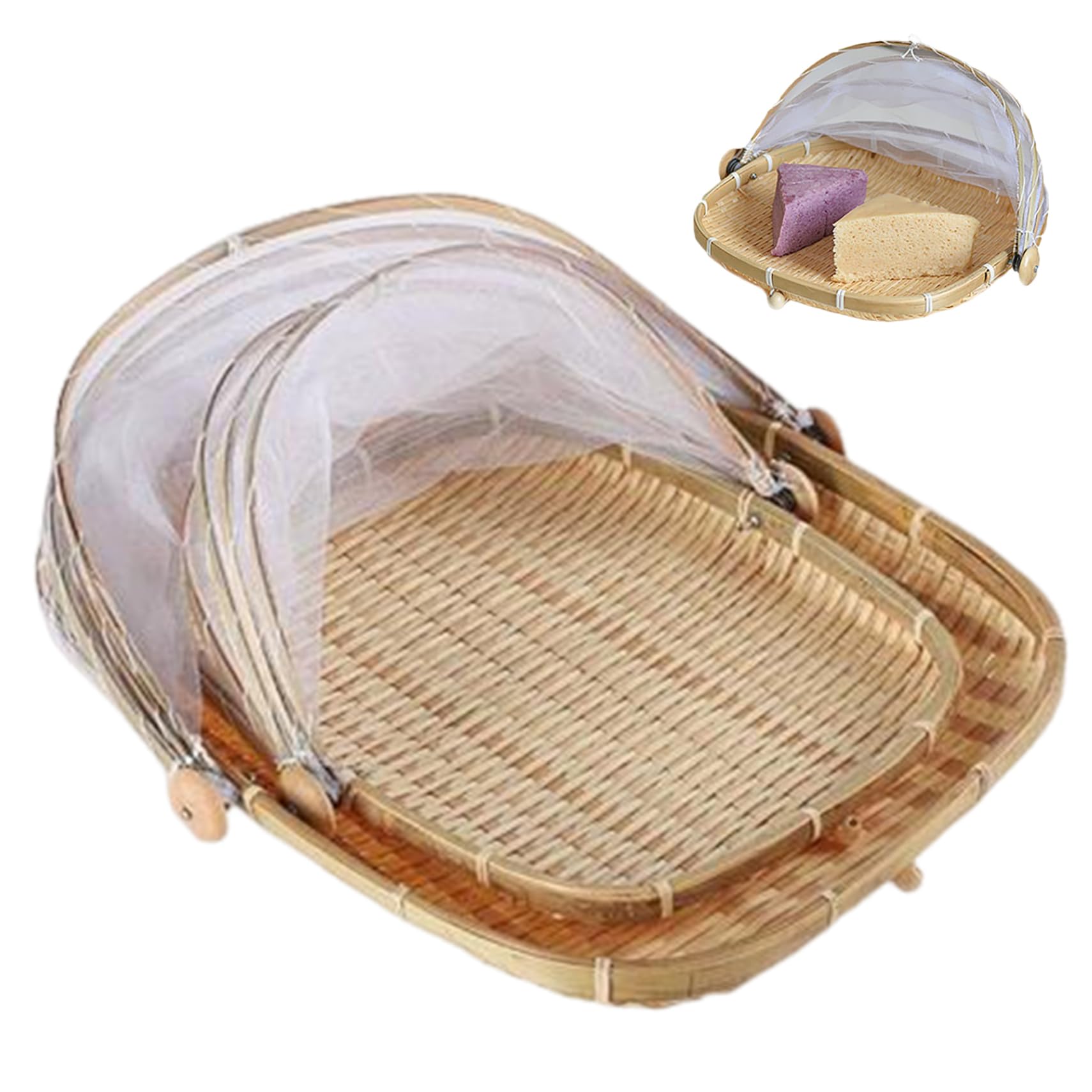 Tenda alimentare, 2 pezzi in gambo a maglie di bambù con copertura regolabile, coperture multiuso 13 pollici/18 pollici per essiccarsi, servire, preservare e altro ancora