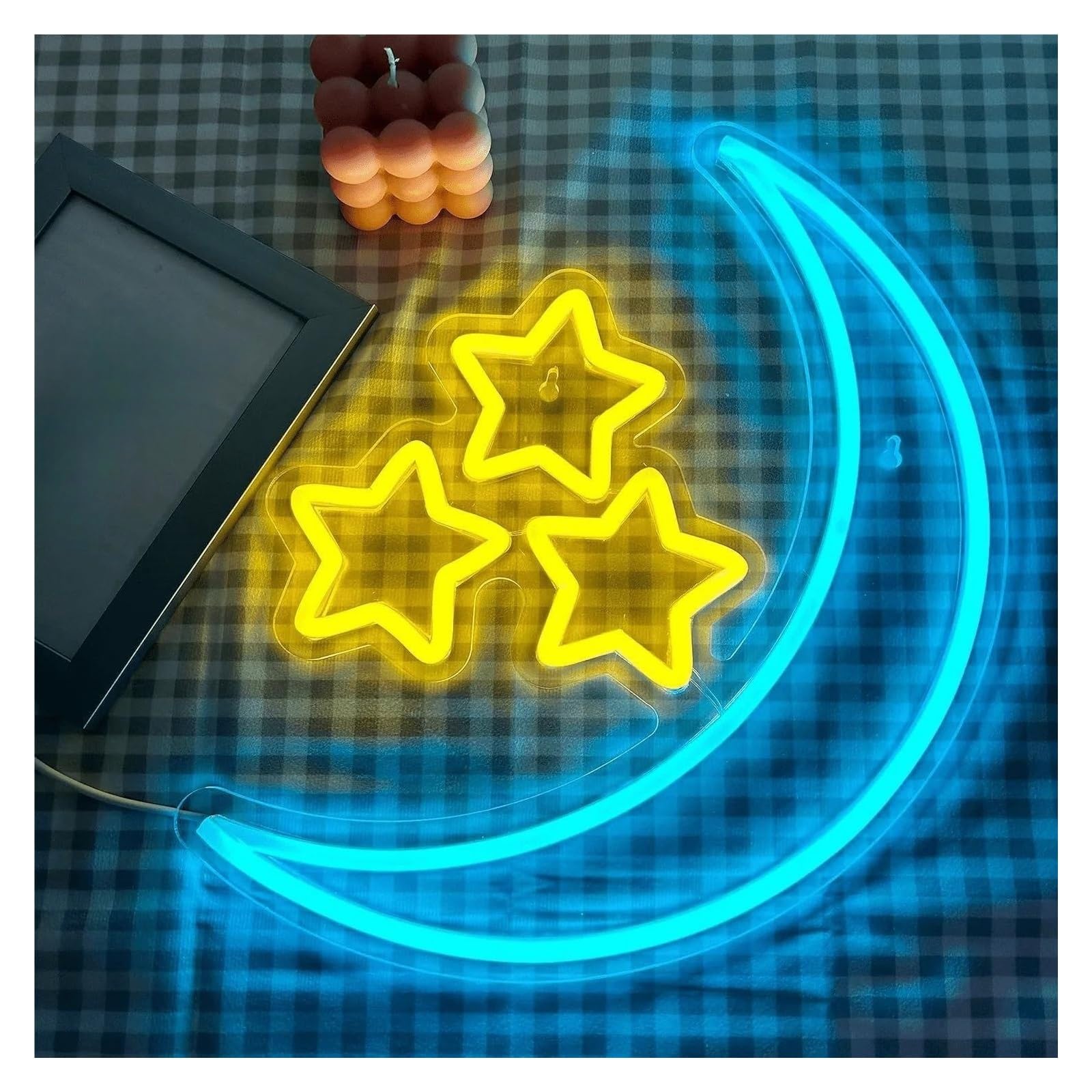 LEMST Signs Lamp Star Moon Neon Sign Light Brightness Adjustable for Bedroom Nursery Kid Room Party Home Wall Decor USB Powered Lamp 33cmx37cm