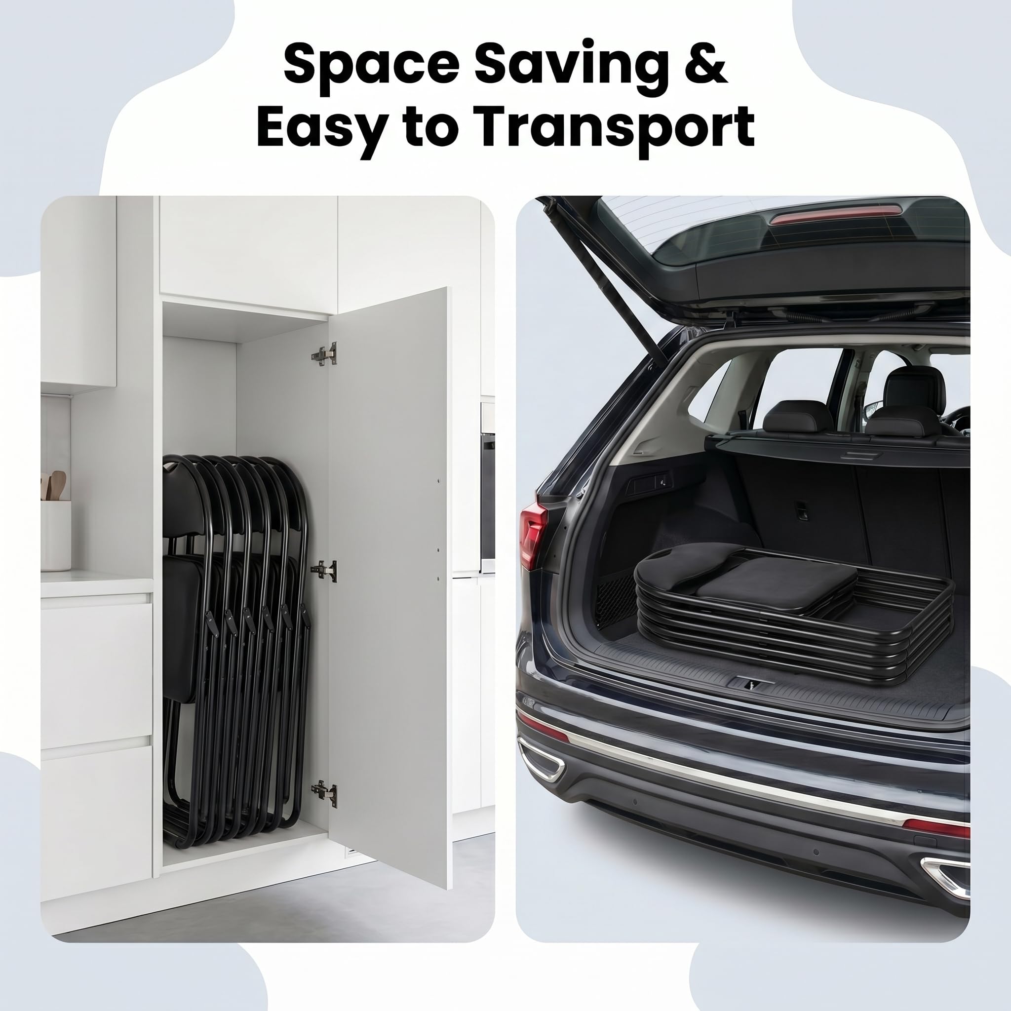 EGGREE Lot de 6 Chaises Pliantes Siège en PVC Souple Noir avec Cadre Métallique et Design de Poignée, Chaises de Camping Portables avec Capacité de Charge 120kg Idéales pour Intérieur/Extérieur