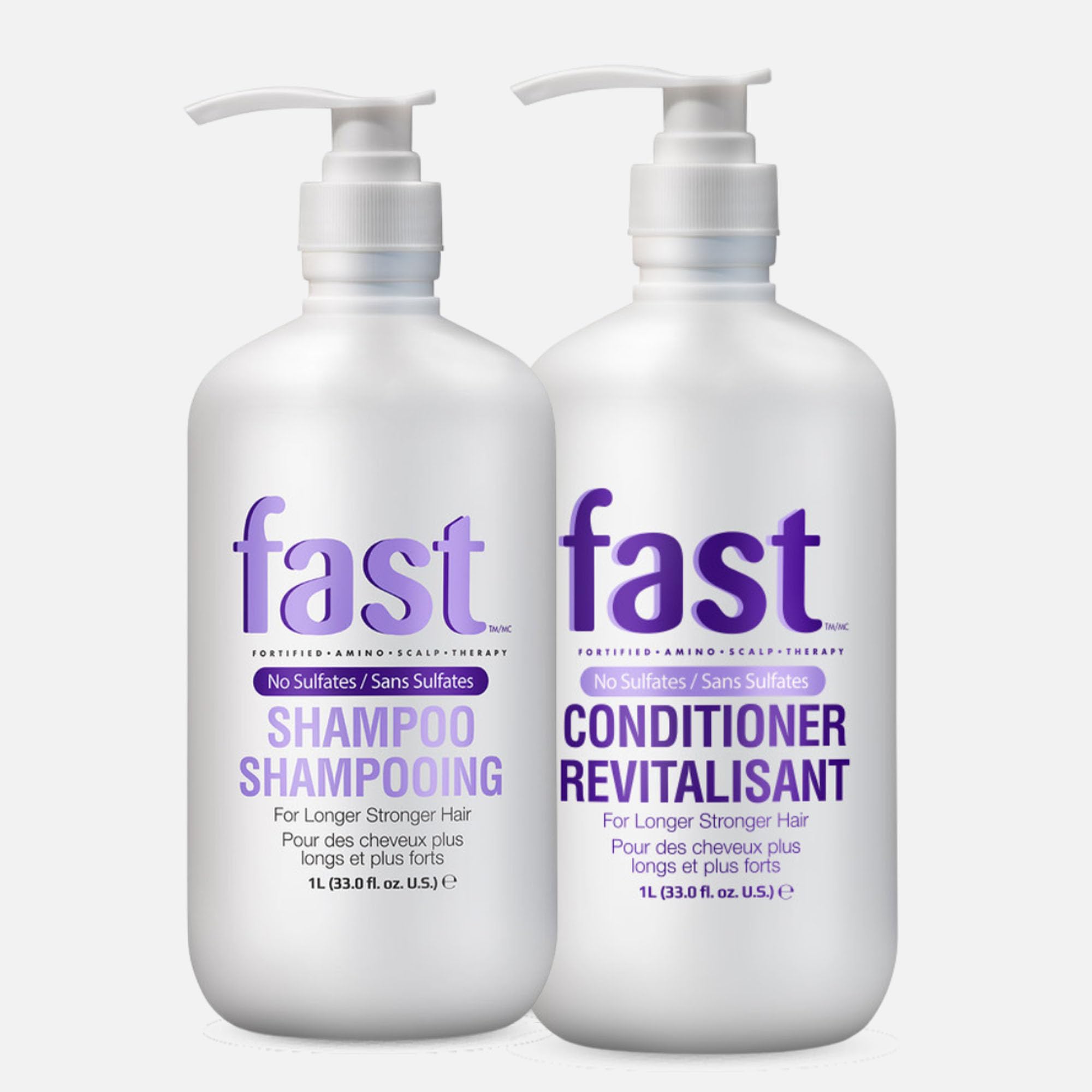 FAST Hair Growth Shampoo and Conditioner in Large Package- Supercharges Growth for All Hair Types, Repairs Damaged Hair, Vegan, SLS/Paraben-Free, 1 Month Supply, 1L x2