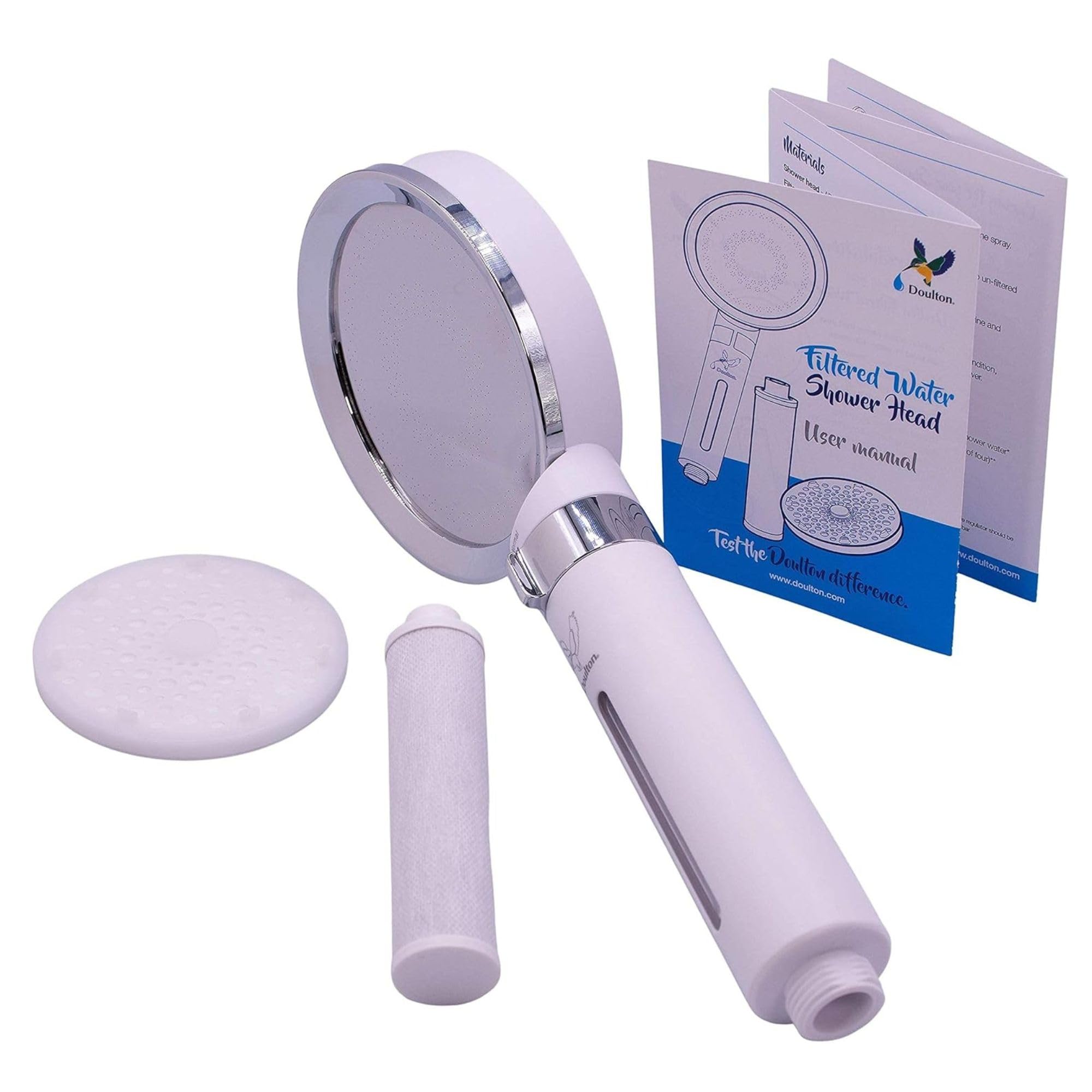 Doulton Cabezal de ducha blanco con filtro | Protege el cabello y la piel de los productos químicos agresivos, capacidad de 8.000L, reduce el cloro y los sedimentos