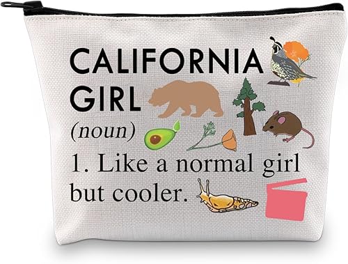 XYANFA Bolsa de maquillaje de California, regalo de viaje de California, regalo de vacaciones, regalo de niña de Cali, regalo temático de