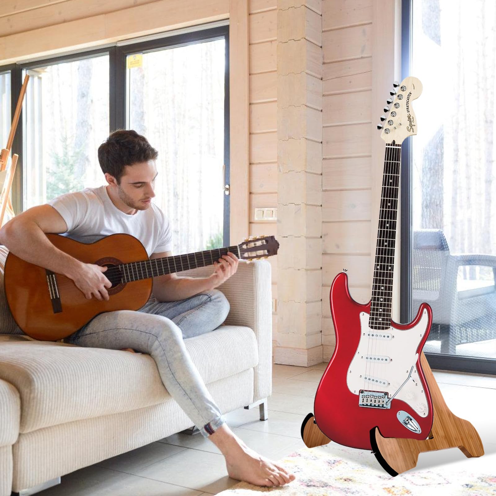 SUNOYA Supporto per Chitarra Pieghevole, Portatile e Stabile, per Chitarra Classica, Acustica ed Elettrica