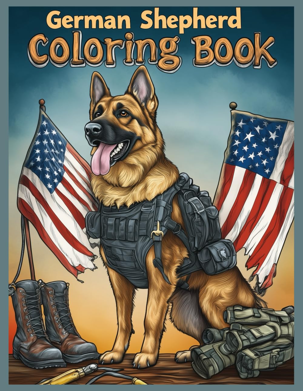 German Shepherd Dog Coloring Book: Dog with American Flags & Patriotic Coloring Pages for Kids and Adults