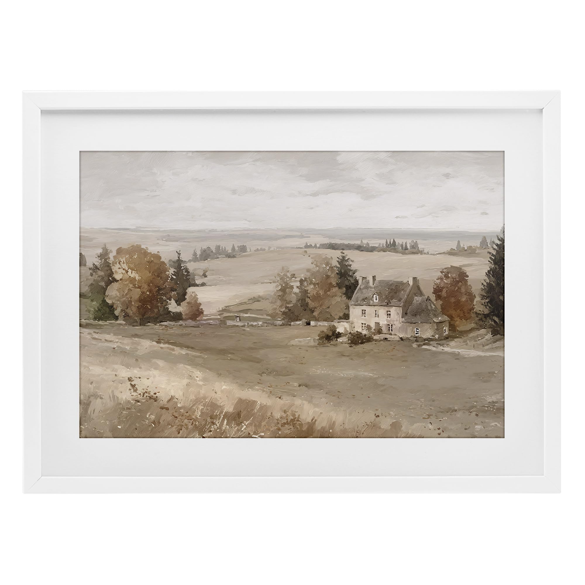 Stupell Industries 'Quaint Cottage in Countryside', Framed Print Under Glass, White, 20 x 14 Inches, Easy to Hang and Sturdy, Made in USA, by Jacky Ngan
